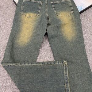 Men's Distressed Jeans in Green and Yellow